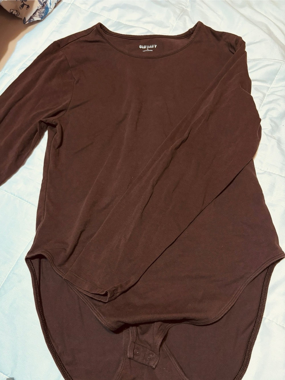 Old Navy Women's Dark Brown Long-Sleeve Scoop Neck Bodysuit